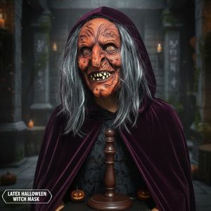 Máscara de Bruja Vieja Aterradora con Cabello Gris, Perfecta para Disfraces de Halloween y Decoración de Casas Encantadas - Product Image 5