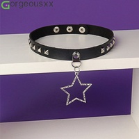 Collier en cuir PU avec pendentif pentagramme gothique punk pour femmes et hommes, collier ras du cou avec rivets étoiles, bijoux, cadeau