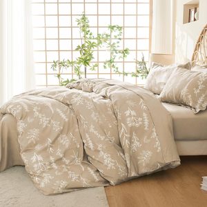 Chic 100% coton 3 pièces housse de couette ensemble Beige blanc botanique ligne imprime à la mode doux pour <span class=keywords><strong>chambre</strong></span> décor moderne - Product Image 3