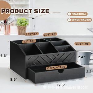 Caja organizadora de cosméticos negra para escritorio con cajones, organizador de herramientas de belleza, soporte para secador de pelo - Product Image 2