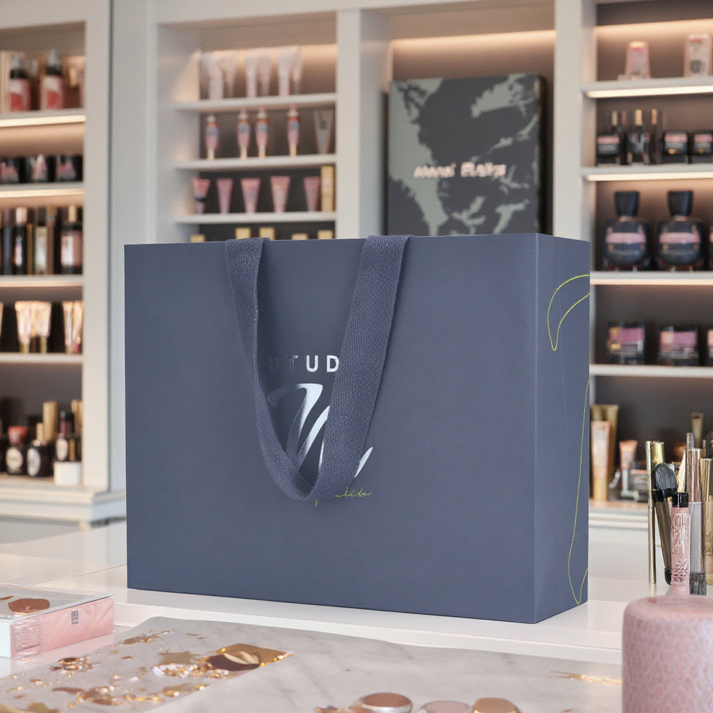 Design Promotion Brand Black Cosmetic Packaging Customized Wedding Gift Gold Stamping Printed Embossed Pattern Paper Bag