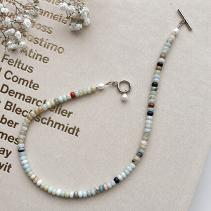 Conjunto de Joyería Boho de Moda: Pulsera y Collar de Perlas de Agua Dulce y Piedras Naturales con Diseño de Hebilla OT, Gargantilla de Amazonita para la Playa - Product Image 3