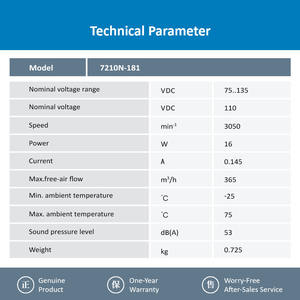 ebmpapst 7210N-181 150x55mm 110VAC 16W 145mA 3050RPM 345m3/h Ball Bearing Rail Transit UPS Machine Axial Cooling <b>Fan</b> Electric - Product Image 3