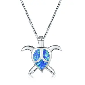Collier pendentif tortue de mer mignon blanc bleu opale goutte d'eau colliers en pierre pour femmes mode océan Animal bijoux cadeau d'anniversaire