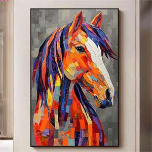 3D colorato cavallo astratto minimalista stampa a olio pittura su tela soggiorno personalizzato parete arte decorazione pittura animale texture - Product Image 5