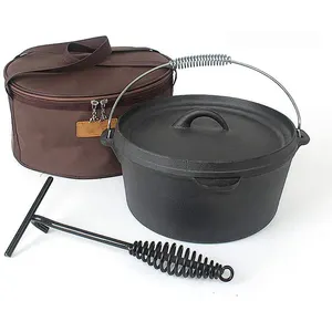 Pre-Seasoned Cast Iron Camp Dutch Oven, 4.1 qt, including Lid Lifter and Silicone Handle Holders