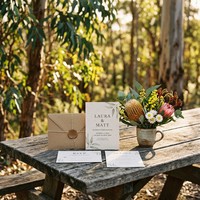 Conjunto de Invitaciones de Boda de Lujo |   Papel Perlado Plano Botánico Nativo Personalizado para la Marca DTC
