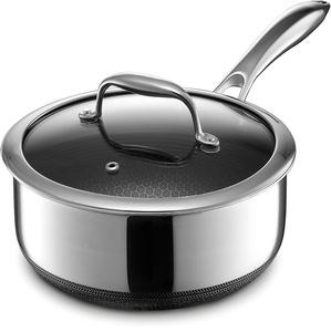 Casserole en acier inoxydable triple couche antiadhésive avec couvercle en verre, sauteuse hybride antiadhésive, poignée longue anti-brûlure - Product Image 1