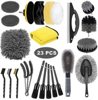 Juego de 23 Cepillos para Detallado de Autos, Color Gris, Accesorios para Taladro y Almohadillas de Pulido para Interiores y Exteriores de Automóviles