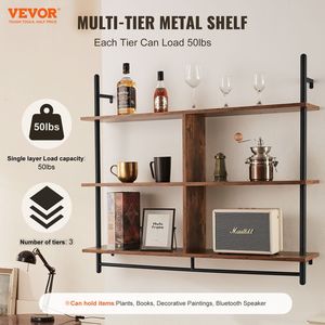 Industrial 3-Tier Pipe <b>Shelf</b> 41.5x9.84in <b>Wall</b>-Mount Storage <b>for</b> Kitchen & <b>Bedroom</b> - Product Image 2