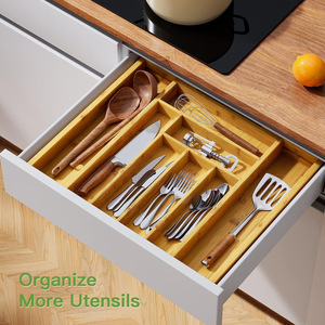 Bamboo <b>Storage</b> <b>Box</b> Drawer Style Expandable Office Organizer Cutlery <b>Kitchen</b> Stationery Cosmetic Organizer Rectangular Standing - Product Image 2