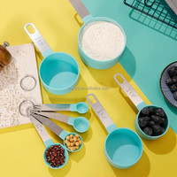 XLT 8pcs Tasses à mesurer et cuillères à mesurer Set Outils et balances Manche en acier inoxydable pour la pâte à pain Gâteau Cuisson