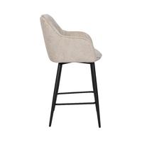 Tabouret de bar pivotant beige à cannelures verticales, chaise de bar rembourrée à hauteur de comptoir avec structure en métal noir mat
