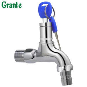 Robinet extérieur verrouillable Grante, 4 points, simple eau froide, chromé, mural, avec clé pour machine à laver - Product Image 1