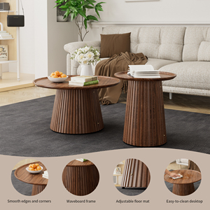 Set di 2 tavolini da caffè rotondi, grandi e piccoli, in legno, con finitura moderna in noce, per soggiorno e ufficio - Product Image 5