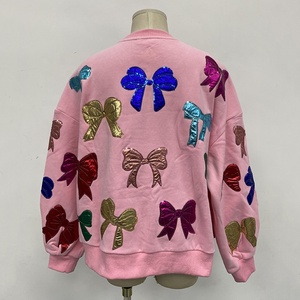 Custom Cute Metallic Fabric Sequin Bow <strong>Women's</strong> Hoodies Soft Sparkle Sequin Metallic Bow <strong>Christmas</strong> <strong>Women's</strong> <strong>Sweatshirts</strong> - Product Image 2