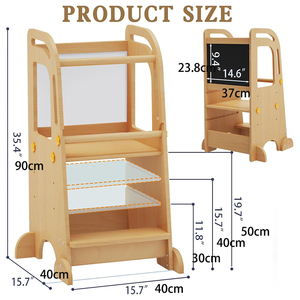Tabouret de sécurité en <span class=keywords><strong>bois</strong></span> certifié FSC pour tout-petits avec pieds de soutien Tableau noir pour enfants de 1 à 3 ans - Product Image 2