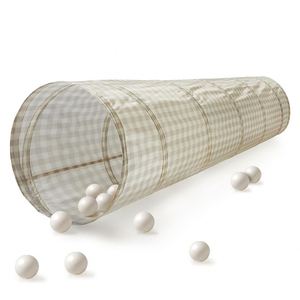 Soft Tear Resistant Recycled Polyester Gingham Beige Fun Crawling <b>Tunnel</b> for Toddler, Baby, Children Indoor <b>Play</b> - Product Image 1