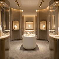 Vitrine de luxe personnalisée pour bijoux avec dessus en verre incurvé, éclairage LED et base verrouillable pour la vente de montres et de bijoux, armoire à bijoux