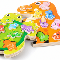 Papan Puzzle Permainan Memancing Magnetik Kayu dengan Katak Dinosaurus, Magnet Ikan, Set Mainan Edukasi Sensorik untuk Balita