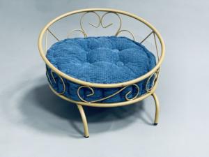 OEM/ODM 실내 빨 소프트 럭셔리 플러시 애완 동물 가구 쿠션 황금 금속 프레임 애완 동물 둥지 라운드 고양이 개 침대 개집 - Product Image 3