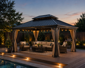 <span class=keywords><strong>Gazebo</strong></span> Premium de Aluminio con Techo Doble, <span class=keywords><strong>Cortinas</strong></span> con Mosquitera e Iluminación LED - Product Image 3