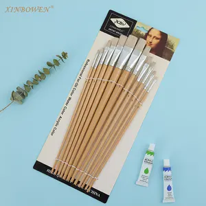 Xin Bowen Factory Direct High Quality Natural Bristles Flat Shape Wood Handle Different Size Artist Oil Painting Brush Set