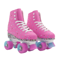 Patins à roulettes d'intérieur imperméables en cuir synthétique PU avec roulements ABEC-7 et strass