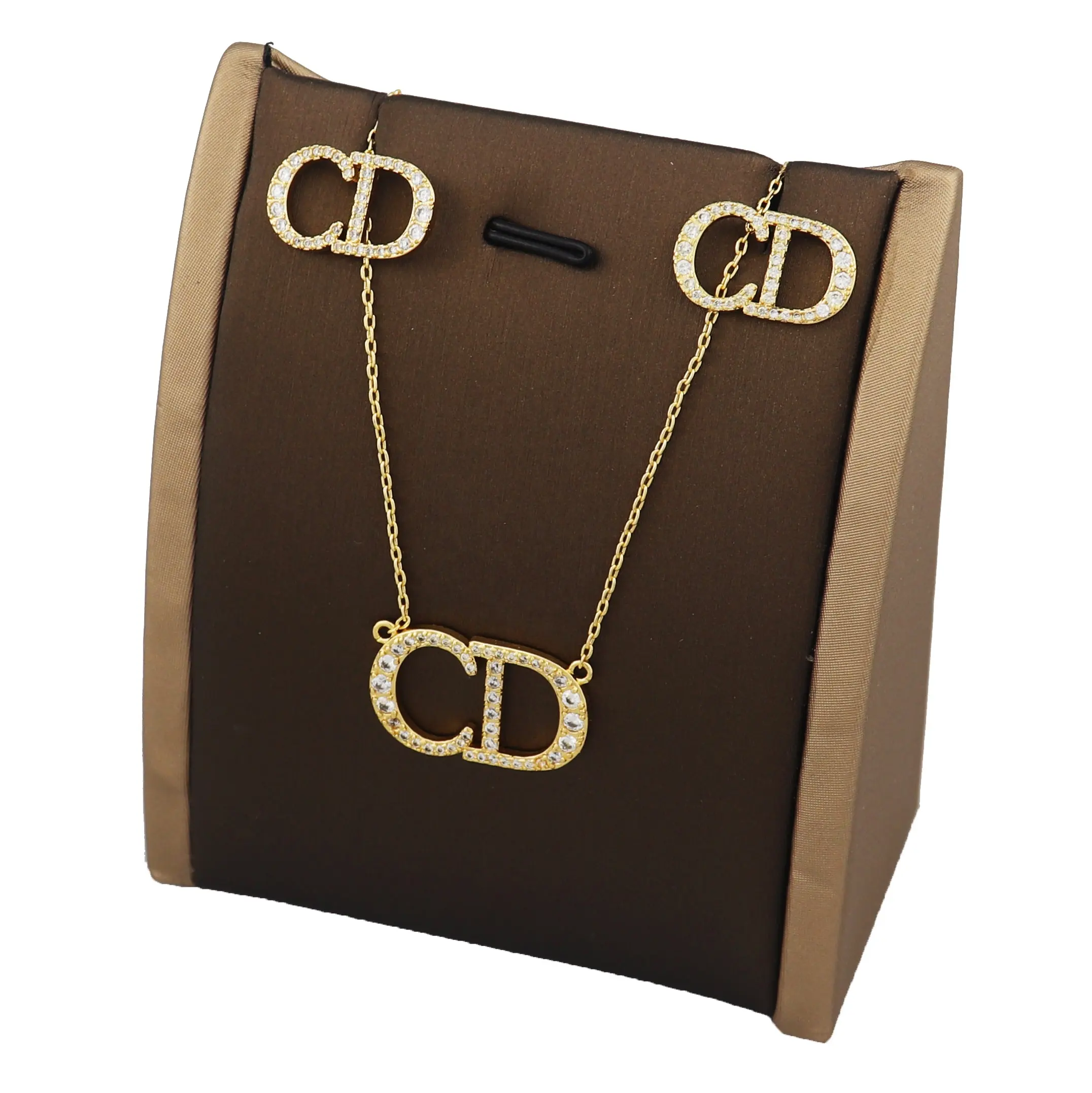 Letter necklace earring woman jewelry set plating 18k gold zircon jewellery
