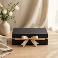 Boîte cadeau magnétique noire mate personnalisée, étanche, avec ruban satiné, nœud, séparateur pliable, doublure en éponge, vente en gros directe d'usine