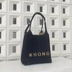 Vertical Stripe Letter Knit Tote Bag Summer Fashion Women Shoulder Bag European Style Knitted Handbag <b>Beach</b> Bag - Product Image 5