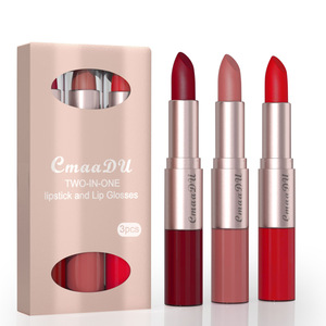 Venta caliente Tiempo multifuncional y ahorro de energía Niebla suave y color mate 3 Sticks Combo 2 en 1 Lápiz labial Brillo de labios - Product Image 1