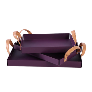 Multi-Functional Iron Storage Serving <strong>Tray</strong> Set Leather Handles <strong>Stackable</strong> Design for Living Room Bathroom <strong>Desk</strong> Use Modern Decor - Product Image 4