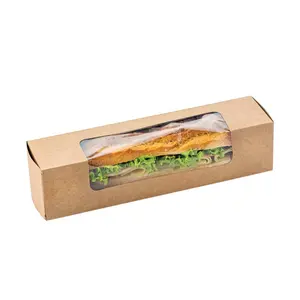 带窗长棍面包三明治棕色纸板去纸盒带透明热狗热狗盒