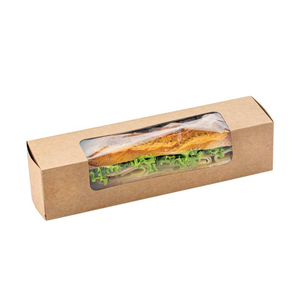 SANDWICH BOXES W/WINDOW BAGUETTE SANDWICH BROWN CARDBOARD TO GO PAPER BOX WITH CLEAR WINDOW