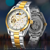 Montre automatique de luxe pour homme, étanche, bracelet en acier inoxydable, verre analogique, phase de lune, personnalisable avec logo (ODM/OEM), idéale pour les affaires