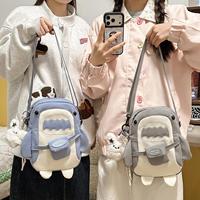 Tas Selempang Mini Hiu Kartun Lucu untuk Anak-Anak & Remaja, Bahan Kain Oxford Kasual dengan Ritsleting, Tas Kamera Trendi