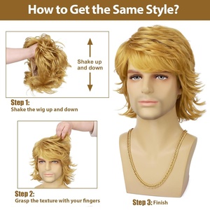 Peluca sintética para hombre, pelo sintético, corto, <span class=keywords><strong>rubio</strong></span>, en capas, onda natural, densidad del 130%, resistente al calor, para uso diario, fiesta, Cosplay - Product Image 3