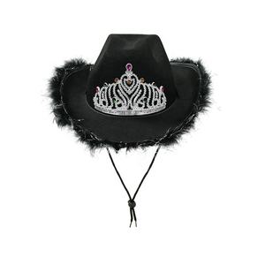 SOLPOP Chapeau de <span class=keywords><strong>cowboy</strong></span> western avec <span class=keywords><strong>grande</strong></span> couronne, accessoires de diadème, décoration de gemmes et bordure en plumes, pour cowgirl, idéal pour enterrement de vie de jeune fille - Product Image 4