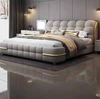 Nouveau Lit en Cuir de Luxe Léger Style Italien 2024 180*200, Grand Lit Simple Moderne Haut de Gamme pour Chambre Principale de Grande Villa