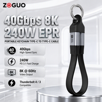 Kabel USB C Male ke USB C Male USB4 Fungsi Penuh Flat Cable 40Gbps 240W 4K 60Hz PD Gantungan Kunci Portabel Kabel Pengisian Daya Pendek