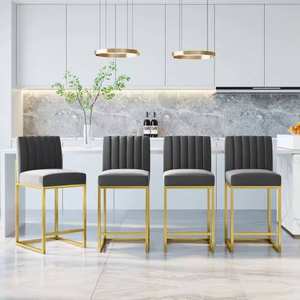 Chaises de bar en velours de haute qualité, design luxueux, dossier confortable, pour restaurant, comptoir, cuisine - Product Image 6