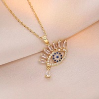 Collier pendentif goutte d'eau œil bleu en zircon coloré le plus vendu pour femme, en cuivre plaqué or 18 carats, chaîne de clavicule