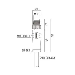 M8 A-Code Male Straight Right Angle Molded Cable 3 4 5 6 7 8 Pin Pigtail With Custom PVC Or PUR Cable Length And Cable Color