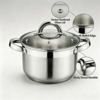Ensemble de casseroles de style américain en acier inoxydable de qualité supérieure, robustes, avec passoire et couvercles en verre, pour cuisinières à induction et à gaz