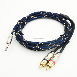 Kualitas baik oem odm koaksial 3.5mm jack ke 2 rca male plug stereo 24k kabel audio video av kabel aux mobil untuk 3.5mm 2 rca