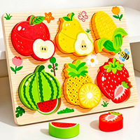 Papan Puzzle Kayu 3D Montessori dengan Gambar Hewan Kartun, Mainan Edukasi Dini untuk Pembelajaran Prasekolah