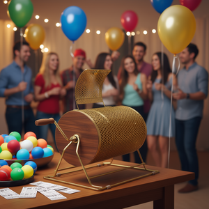 Tambor giratorio de madera chapado en latón para billetes de rifa, máquina de sorteo de lotería de 12 x 8 pulgadas para fiestas con 100 bolas de ping-pong - Product Image 2