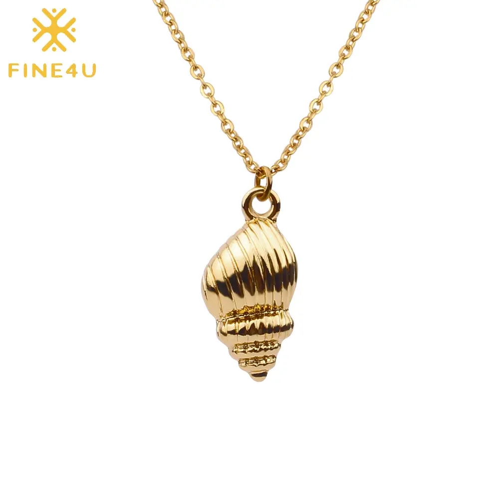 Bohemian jewelry wholesale seashell gold plated stainless steel conch cowrie boho summer shell necklace