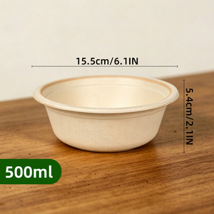 Sugarcane Bagasse Bowls 500ml With Lid Compostable Salad Soup <b>Containers</b> for <b>Takeaway</b> Wholesale - Product Image 5